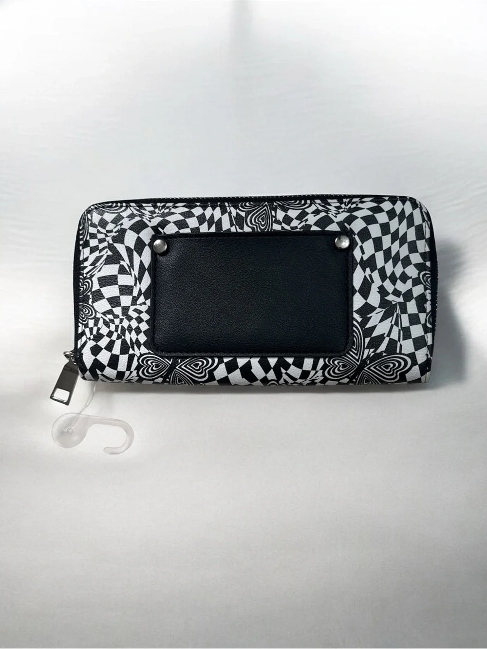 Black & White Graphic Zip-Around Wallet with Exterior Pocket
